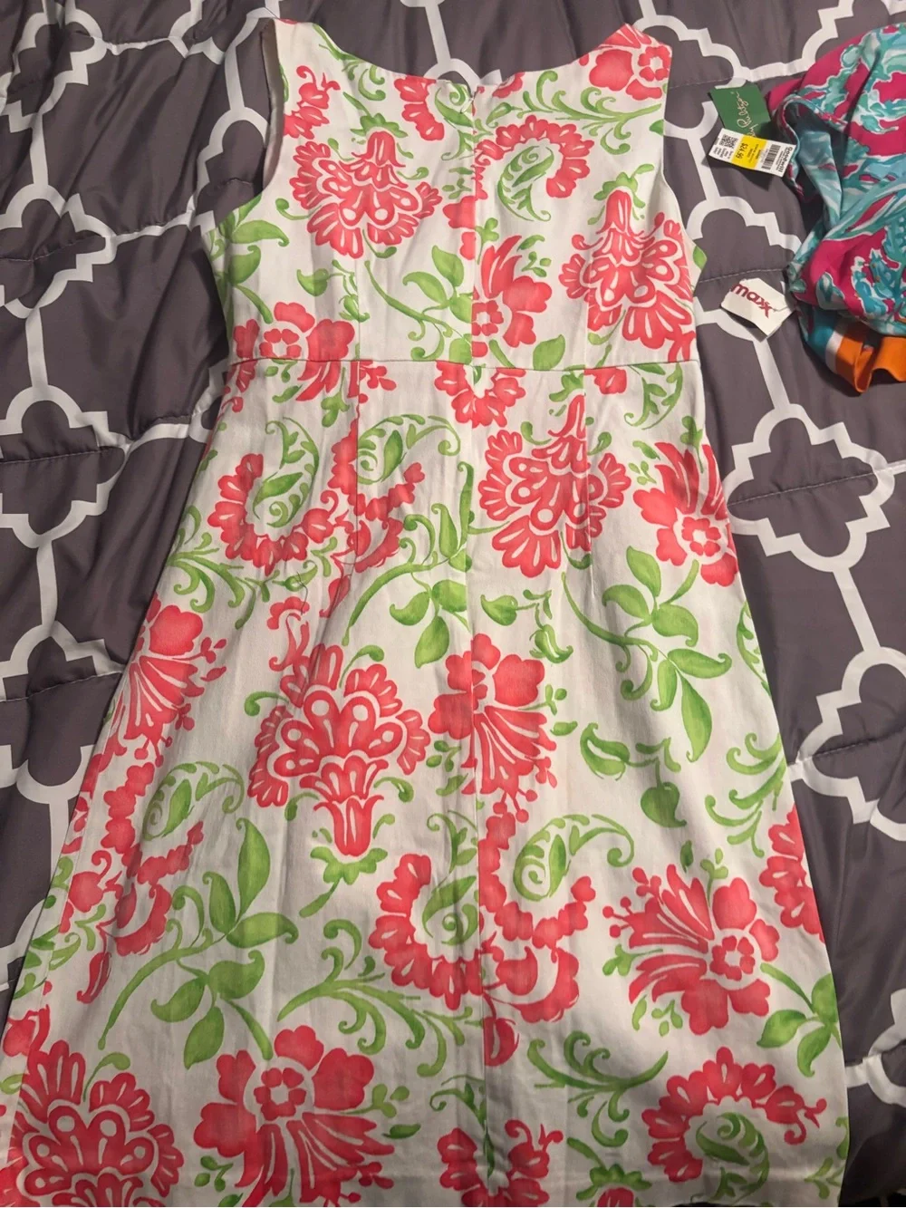 Kim Rogers White Dress with pink Floral Print and Pink Bow
